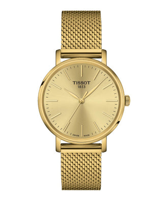 Tissot Everytime 34mm Yellow Gold Plated Quartz Mesh Watch
