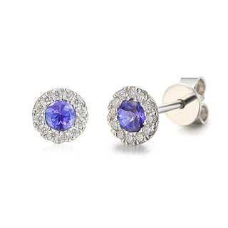 A&s Birthstone Collection 9ct White Gold Tanzanite And Diamond December Birthstone Stud Earrings
