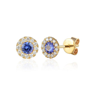 A&s Birthstone Collection 9ct Yellow Gold Tanzanite And Diamond December Birthstone Stud Earrings