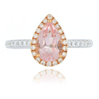 18ct White And Rose Gold 1.25ct Morganite And Diamond Cluster Ring With Stone Set Shoulders