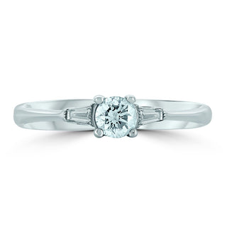 18ct White Gold 3 Stone Diamond Ring With Tapered Baguette Cut Diamond Shoulders