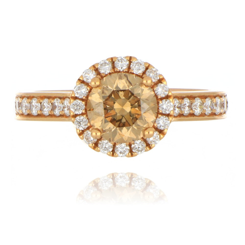 Fine Jewellery Jewellery 18ct Rose Gold 1.17ct Natural Cognac Diamond Halo Ring 0111219