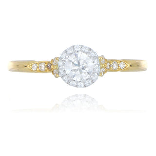 9ct yellow gold 0.55ct diamond halo ring with diamond set shoulders