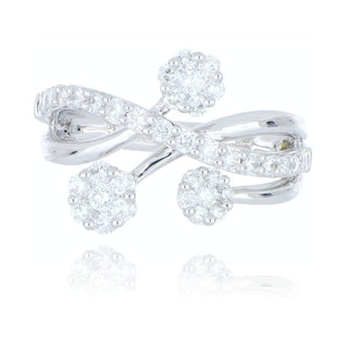 Platinum 0.79ct diamond flower cluster multi-band ring