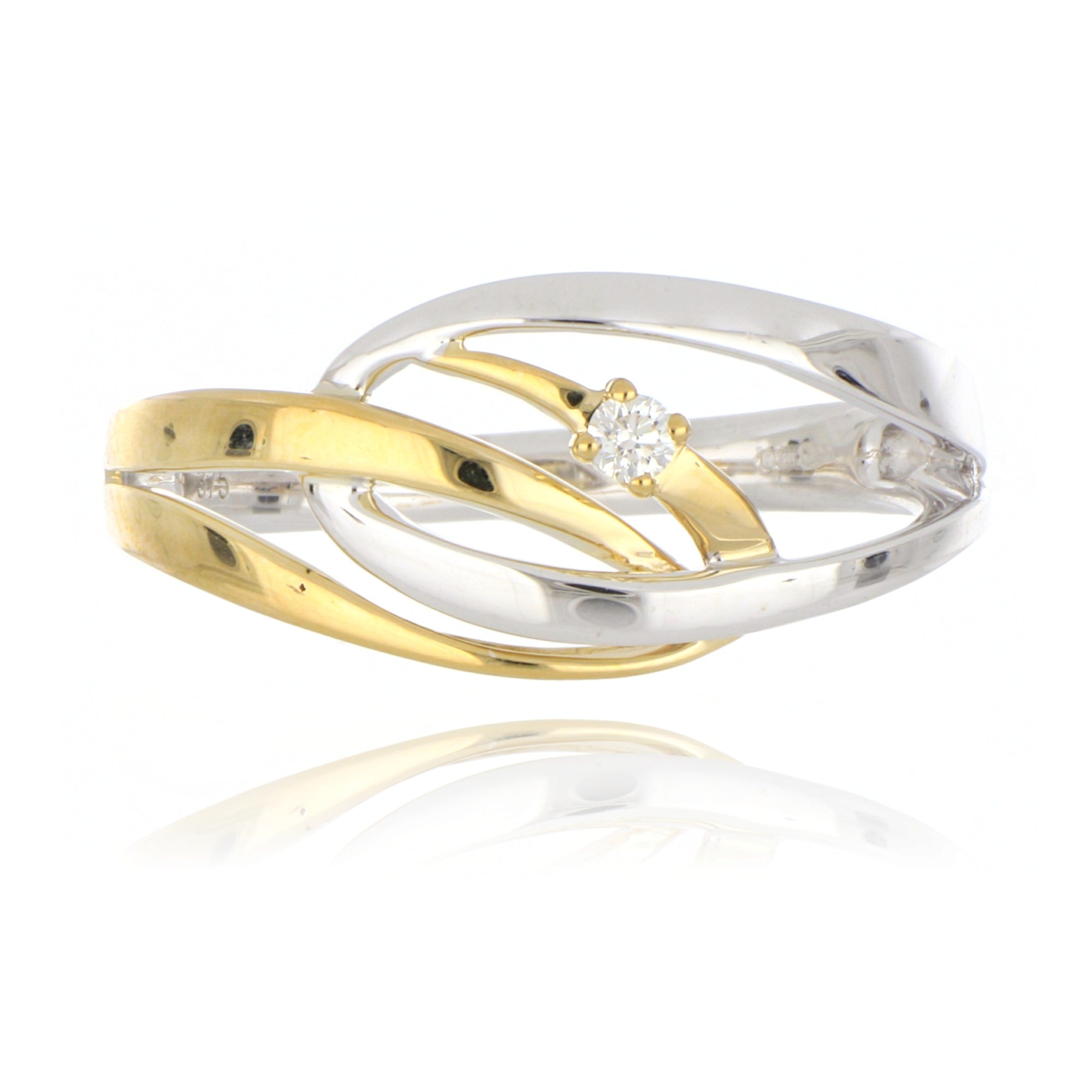 9ct Yellow and White Gold Diamond Interlocking Ring Allum