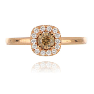 18ct rose gold 0.43ct cognac diamond halo ring