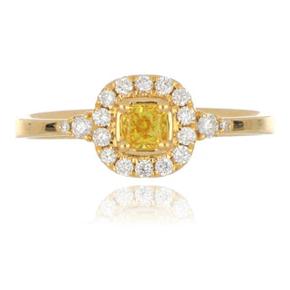 18ct yellow gold 0.22ct yellow diamond halo ring