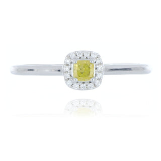 18ct white gold 0.18ct yellow diamond halo ring