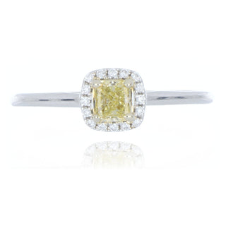 18ct white gold 0.31ct yellow diamond halo ring