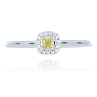 18ct white gold 0.14ct yellow diamond halo ring