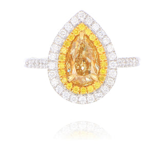 Fine Jewellery Jewellery 18ct White Gold 1.48ct Pear Cut Yellow Diamond Double Halo Ring 0119020