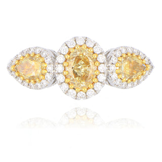 Fine Jewellery Jewellery 18ct White Gold 1.63ct Yellow Diamond Three Stone Halo Ring 0119021