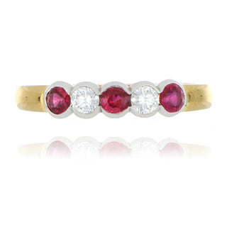 18ct yellow gold 0.39ct ruby and diamond 5 stone ring