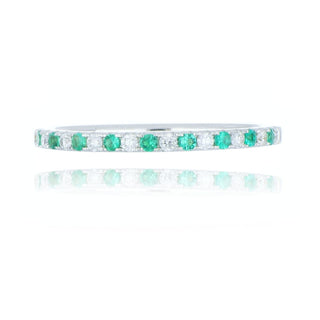 18ct White Gold 0.09ct Emerald And Diamond Half Eternity Ring