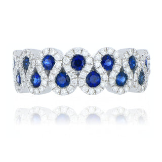 18ct white gold 0.89ct sapphire and diamond scatter wave ring