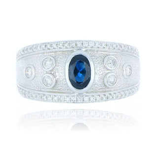 9ct White Gold 0.62ct Sapphire And Diamond Wide Band Ring