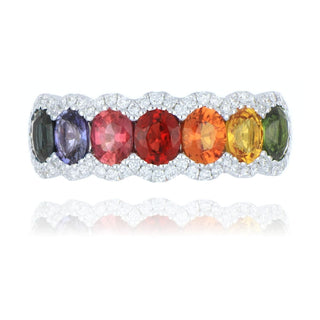 18ct White Gold 2.10ct Rainbow Sapphire And Diamond Ring