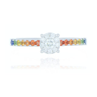 18ct White Gold 0.15ct Diamond And Rainbow Sapphire Solitaire Style Cluster Ring
