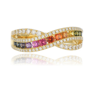 18ct Yellow Gold 0.54ct Rainbow Sapphire And Diamond Crossover Ring