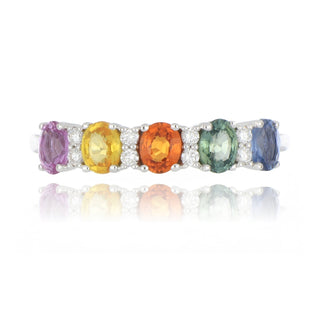 18ct White Gold 1.11ct Rainbow Sapphire And Diamond 5 Stone Ring