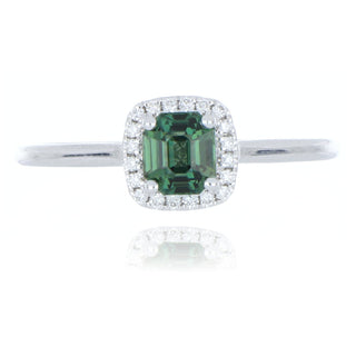 18ct white gold 0.72ct green sapphire and diamond cluster ring