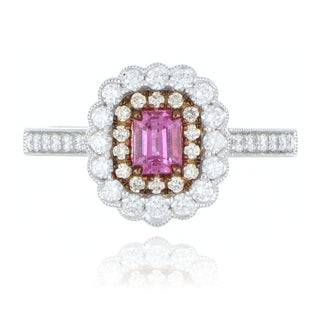 18ct white and rose gold 0.53ct pink sapphire and diamond cluster ring