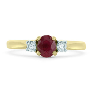 18ct Yellow Gold 0.65ct Ruby And Diamond 3 Stone Ring