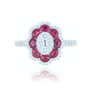 18ct White Gold 0.98ct Ruby And Diamond Flower Cluster Ring