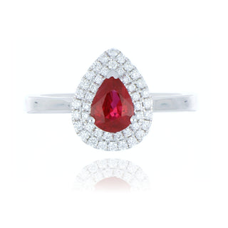 18ct White Gold 0.86ct Ruby And Double Halo Diamond Ring