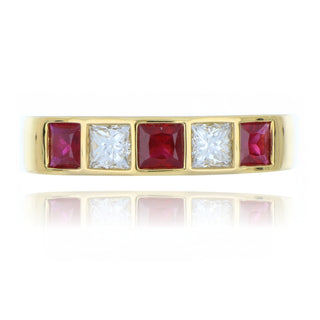 18ct Yellow Gold 0.89ct Ruby And Diamond 5 Stone Ring