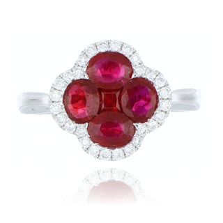 18ct white gold 1.80ct ruby and diamond clover ring
