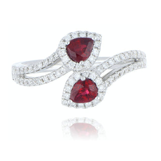 18ct white gold 0.75ct ruby and diamond crossover ring