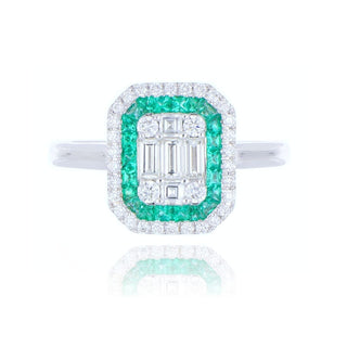 18ct White Gold 0.61ct Emerald And Diamond Cluster Ring