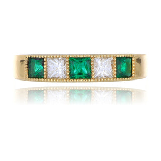 18ct Yellow Gold 0.50ct Emerald And Diamond 5 Stone Ring