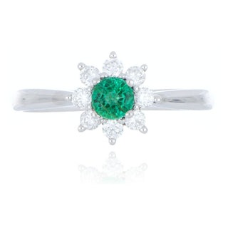 18ct white gold 0.19ct emerald and diamond flower ring