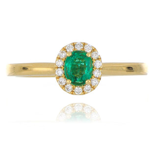18ct yellow gold 0.32ct emerald and diamond halo ring