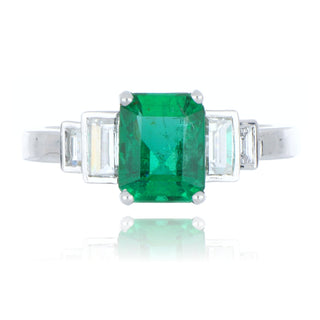 Platinum 1.68ct Emerald and Diamond 5 Stone Art Deco Ring