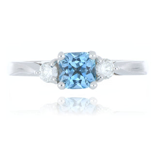 18ct White Gold 0.62ct Aquamarine and Diamond 3 Stone Ring