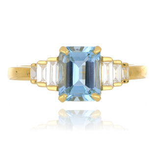 18ct Yellow Gold 1.23ct Aquamarine and Diamond 7 Stone Art Deco Ring