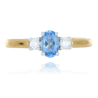 18ct Yellow Gold 0.39ct Aquamarine and Diamond 3 Stone Ring