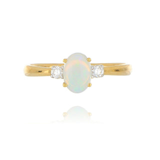 18ct Yellow Gold 0.46ct Opal And Diamond 3 Stone Ring