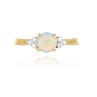 18ct Yellow Gold Opal And Diamond 3 Stone Trefoil Ring