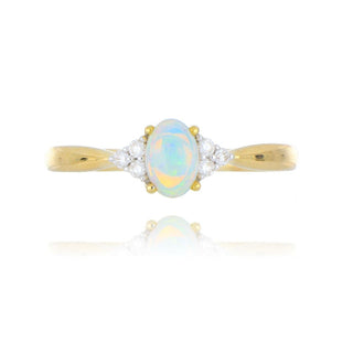 18ct Yellow Gold 0.34ct Opal And Trefoil Diamond 3 Stone Style Ring