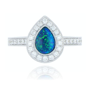 18ct White Gold 0.58ct Opal And Diamond Cluster Ring