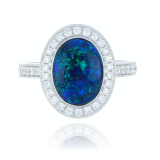 18ct White Gold 1.75ct Opal And Diamond Cluster Ring