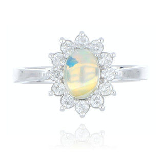 9ct white gold 0.37ct opal and diamond halo ring