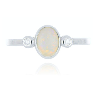 9ct White Gold 0.39ct Opal And Diamond 3 Stone Ring