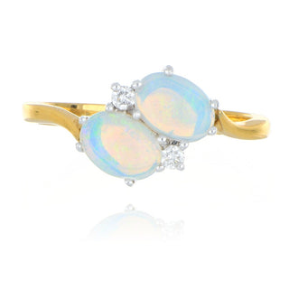 18ct yellow gold 0.88ct opal and diamond cross over ring