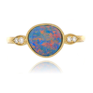 9ct yellow gold 1.27ct opal doublet and diamond 3 stone style ring