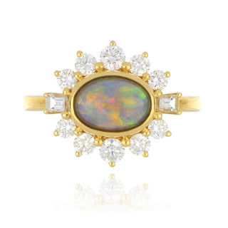 18ct yellow gold 1.49ct black opal and diamond ring